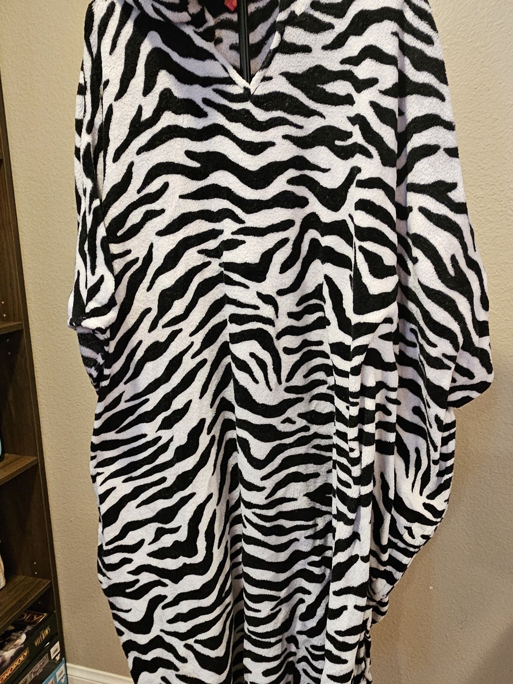 Zebra Print Plush Hooded Poncho